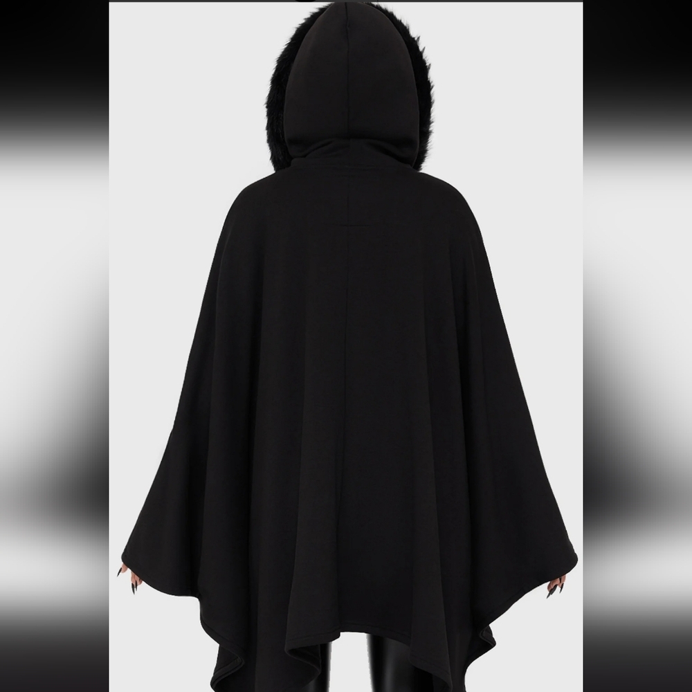 Killstar Black Zip-up Hooded Cloak - Picture 2 of 5